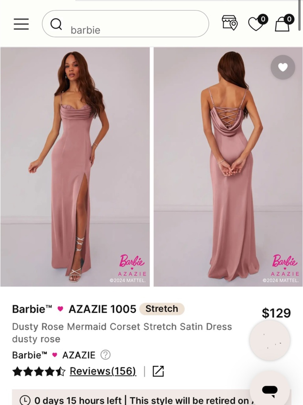 Azazie Dusty Rose Cowl Corset Satin Maxi Dress with Mid Thigh Slit 💐💖🌹